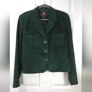 DANIER Green Suede Leather Blazer Jacket - Soft as Butter - Size L Quiet Lux